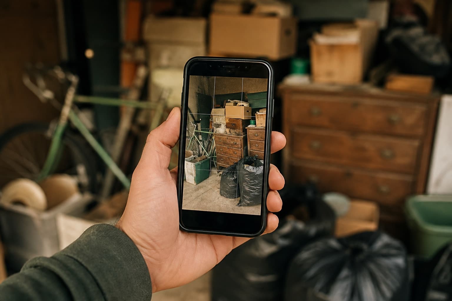 Photographing a pile of household junk to send in for a quote